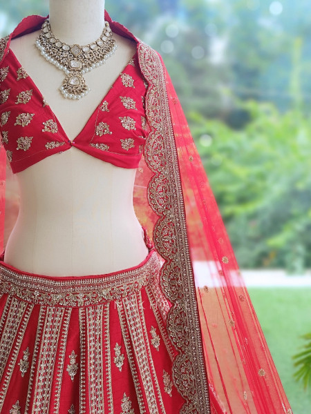 Vamika Red  Bridal Lehenga with Zari & Sequin Work