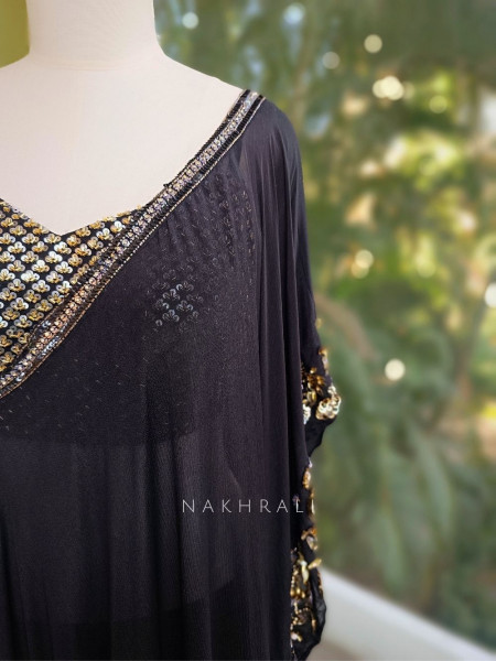 Ebon Grace Black Georgette Kaftan Set with Sequin Detail