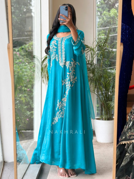 Sorrel Sea Green Organza Georgette Layered Sharara Suit Set
