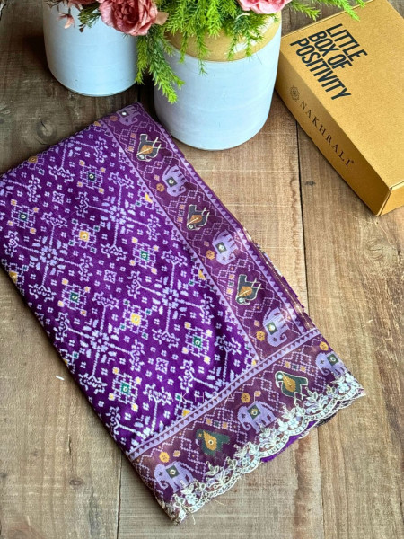 Zoraya Purple Ghatchola Saree with Elephant Motif Border