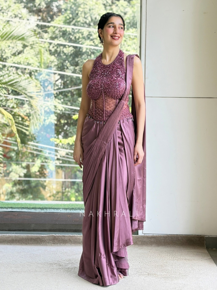 Image of Lioren Purple Pre-Draped Corset Saree