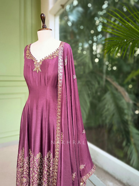 Sashi Purple Zari Embroidered Anarkali Palazzo Set with Dupatta