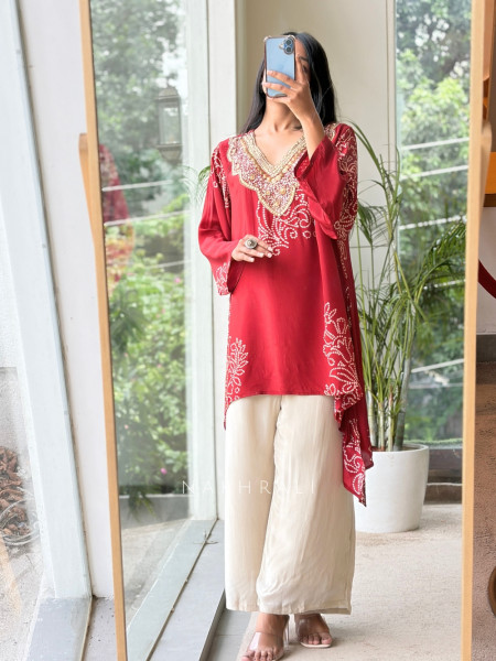 Nisha Vermilion Maroon Pure Georgette Kurta Palazzo Set