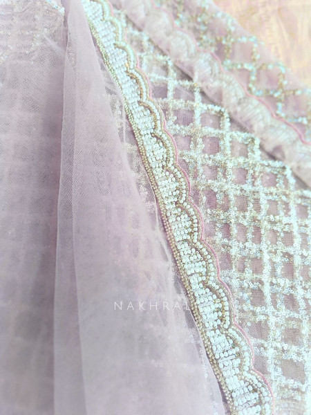 Chandani Moonlight Purple Net Saree with Running blouse