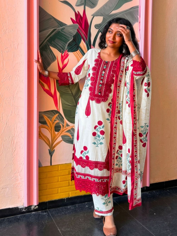 Image of Serene Earth Red Crochet Palazzo Suit