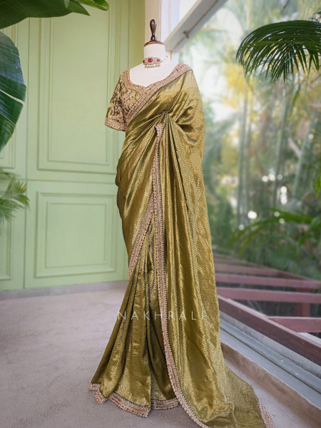 Soyara Mehendi Green Saree with Sequin Embroidery