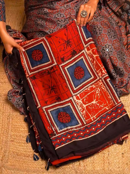 Neerja Red Modal Silk Printed Saree