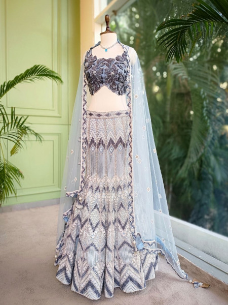 Celestia Silver Mermaid Indo-Western Lehenga with Sequin & Bead Embroidery