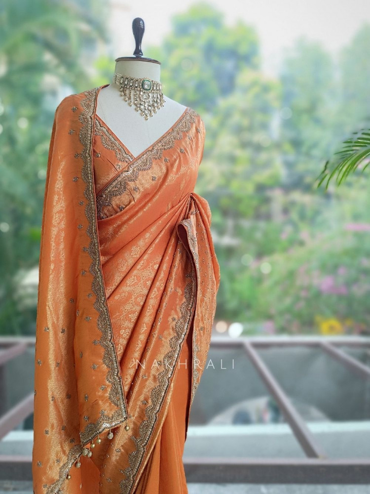 Image of Vedika Brick Kanjivaram Saree with Zari and Sequin Border