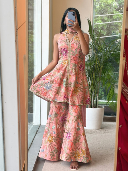 Fiorella Halter Pink Sharara Set