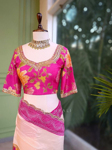 Manira Magenta Bandhani Saree with Gota Patti Blouse