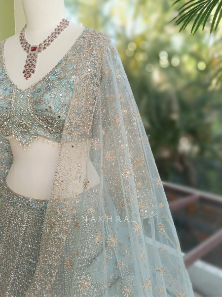 Neelambari Sky Blue Lehenga Set with Thread and Sequin Work