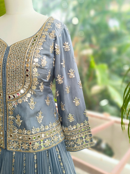 Slatecrest Grey Chinnon & Soft Net Jacket Lehenga Set