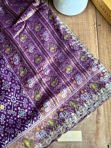 Zoraya Purple Ghatchola Saree with Elephant Motif Border
