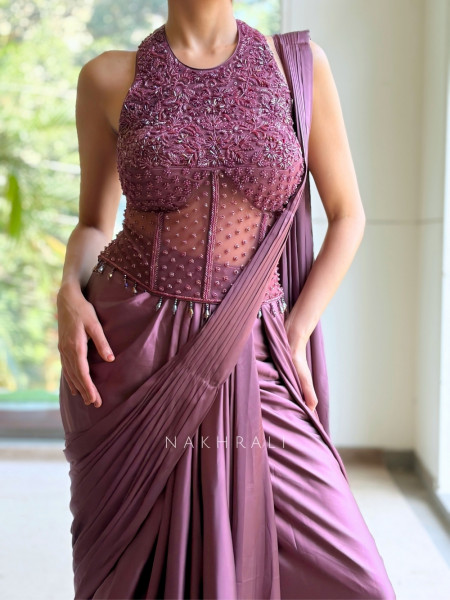 Lioren Purple Pre-Draped Corset Saree