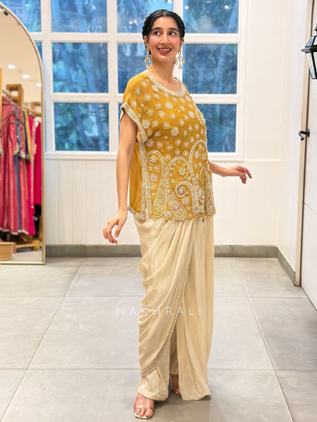 Gilded Stucco Yellow Indo Western Dhoti Set