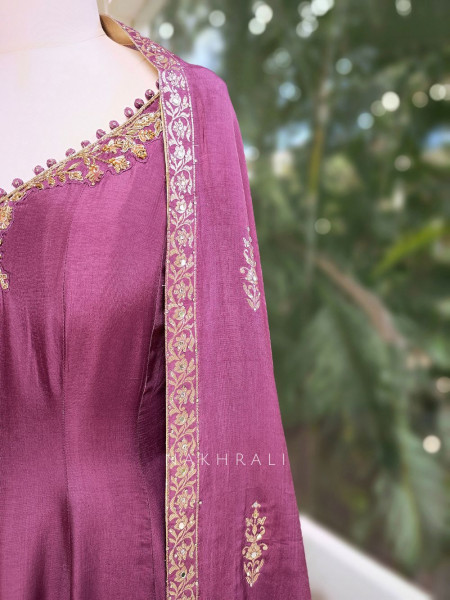 Sashi Purple Zari Embroidered Anarkali Palazzo Set with Dupatta