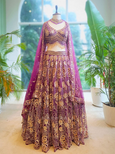Twilight Bloom Purple Embroidered Bridal Lehenga