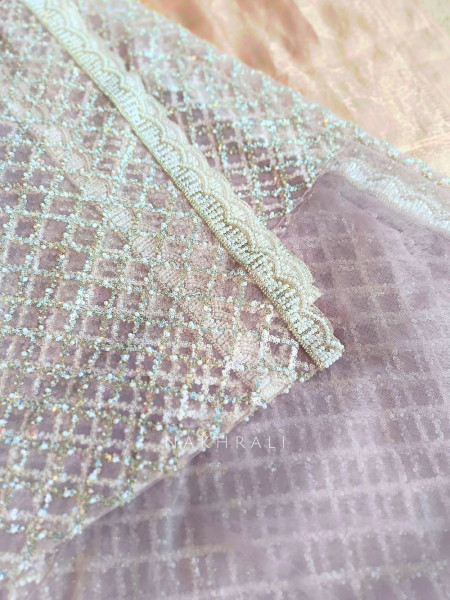 Chandani Moonlight Purple Net Saree with Running blouse