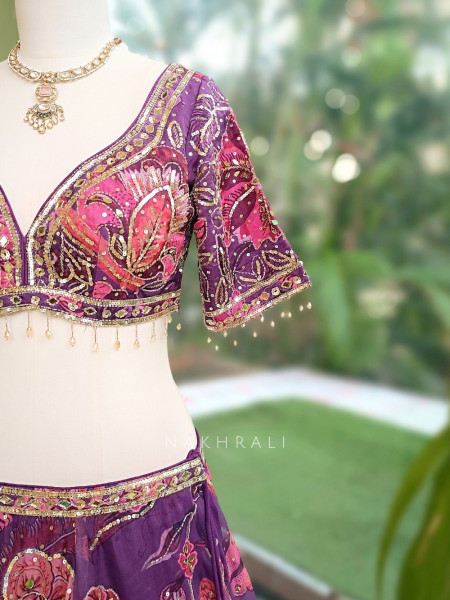 Nishaara Purple Organza Silk Lehenga Set