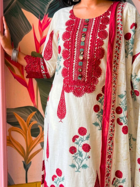 Serene Earth Red Crochet Palazzo Suit