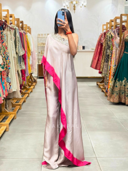 Elvara Grey Draped Indo Western Set with Embellished Neck & Tassel Detail