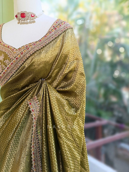 Soyara Mehendi Green Saree with Sequin Embroidery