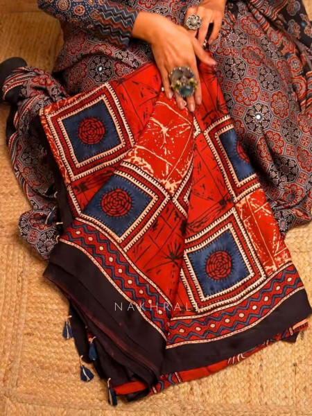 Neerja Red Modal Silk Printed Saree