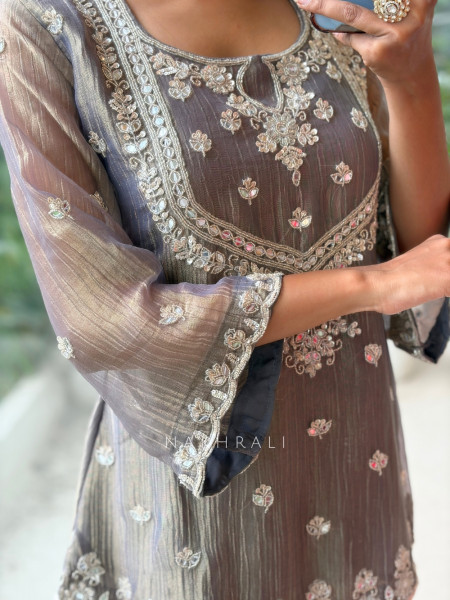Inara Shimmer Lavender Crushed Organza Gharara Suit Set