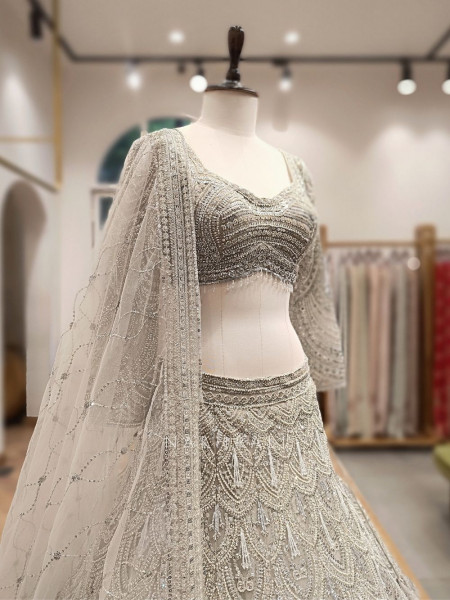 Kashmira Light Grey Net Lehenga Set with Sequin Embroidery