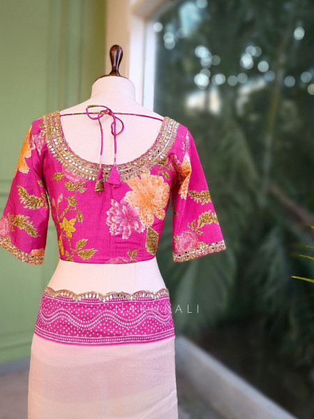 Manira Magenta Bandhani Saree with Gota Patti Blouse