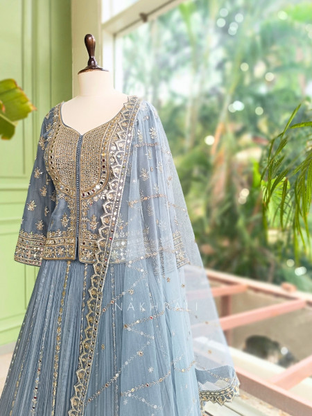 Slatecrest Grey Chinnon & Soft Net Jacket Lehenga Set