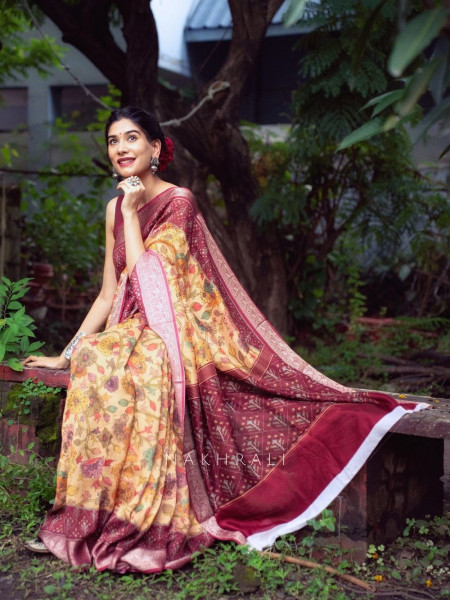 Mehek Mustard Floral Saree with Subtle Zari Detailing