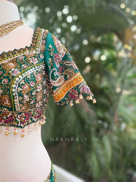 Ruhani Olive Green Velvet Zari Sequin Lehenga