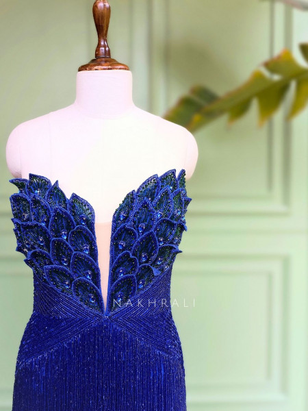 Sapphire Plumage Royal Blue Soft Net Gown