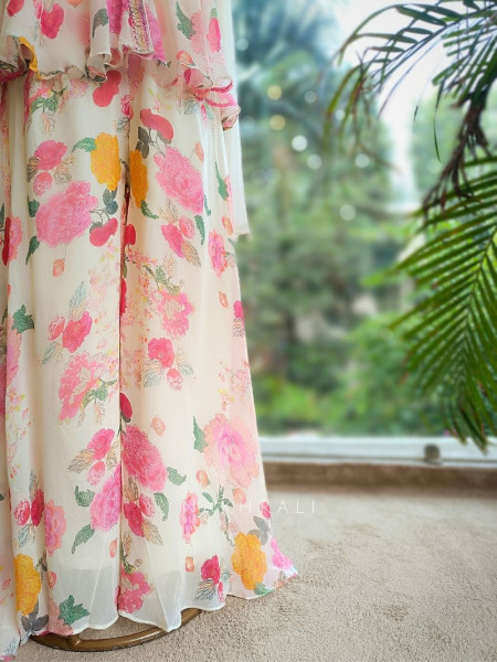 Bloom Whisper Floral Palazzo Set with Choker Dupatta