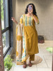 Virexa Mustard Printed Yoke Kurta Pant Set with Dupatta