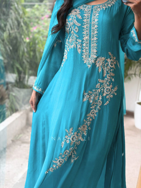 Sorrel Sea Green Organza Georgette Layered Sharara Suit Set