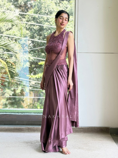 Lioren Purple Pre-Draped Corset Saree