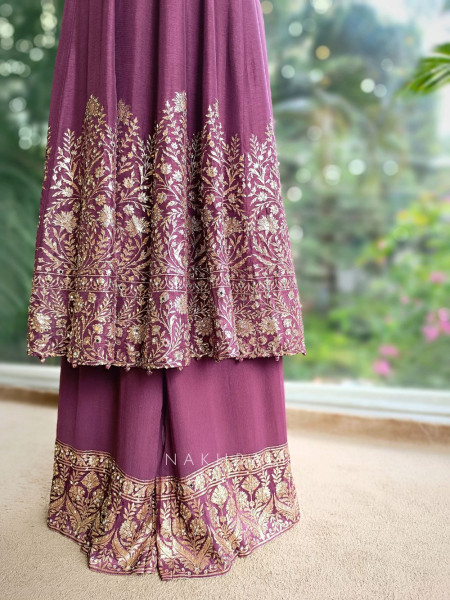 Sashi Purple Zari Embroidered Anarkali Palazzo Set with Dupatta