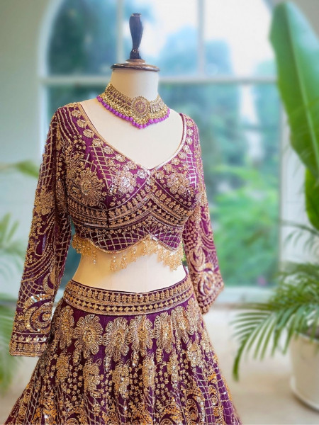 Twilight Bloom Purple Embroidered Bridal Lehenga