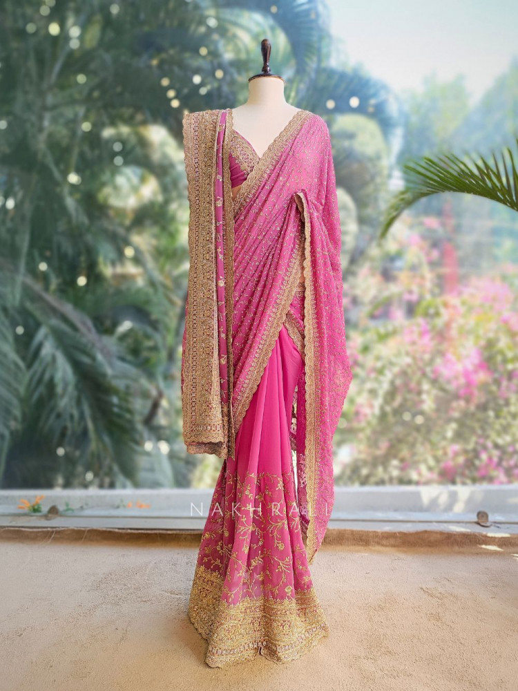 Image of Ajmal Pink Two-Piece Saree Set with Dupatta
