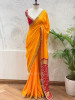Verdant Red &amp; Mustard Bandhej Saree Zari Border Work