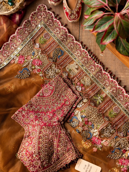 Rangmahal Rustic Orange Net Saree with Embroidered Blouse