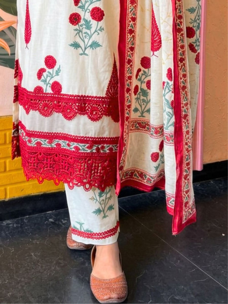 Serene Earth Red Crochet Palazzo Suit
