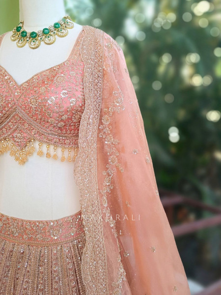 Rajrang Peach Embroidered Lehenga Set with Sequin Work
