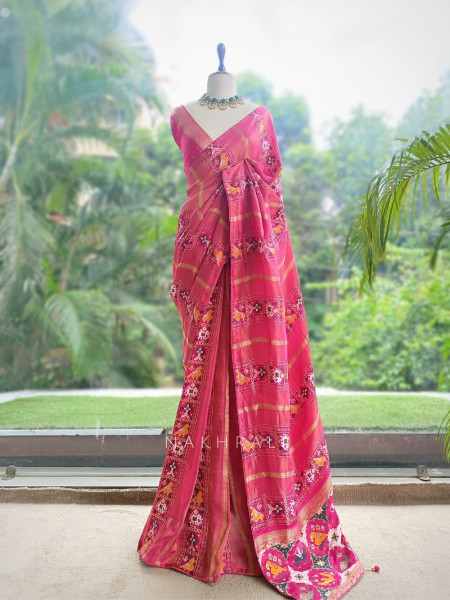Kalyani Plum Magenta Patola Saree With With Running Blouse Piece