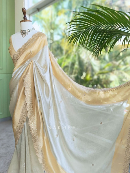Skylight Cream Zari Weaved Saree with Embroidered Border