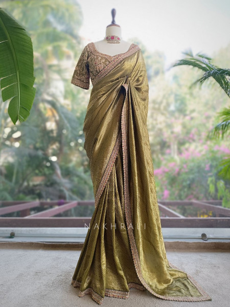 Soyara Mehendi Green Saree with Sequin Embroidery