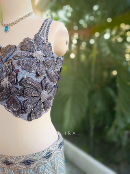 Celestia Silver Mermaid Indo-Western Lehenga with Sequin & Bead Embroidery